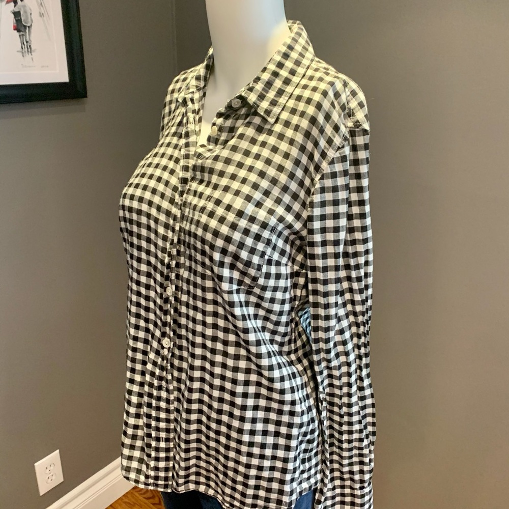 J. Crew Black and White Gingham Crinkle Boy Shirt